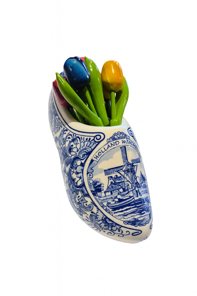 Delft Blue Shoe with Wooden Tulips - 20 cm