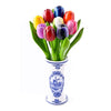 delft blue vase with tulips