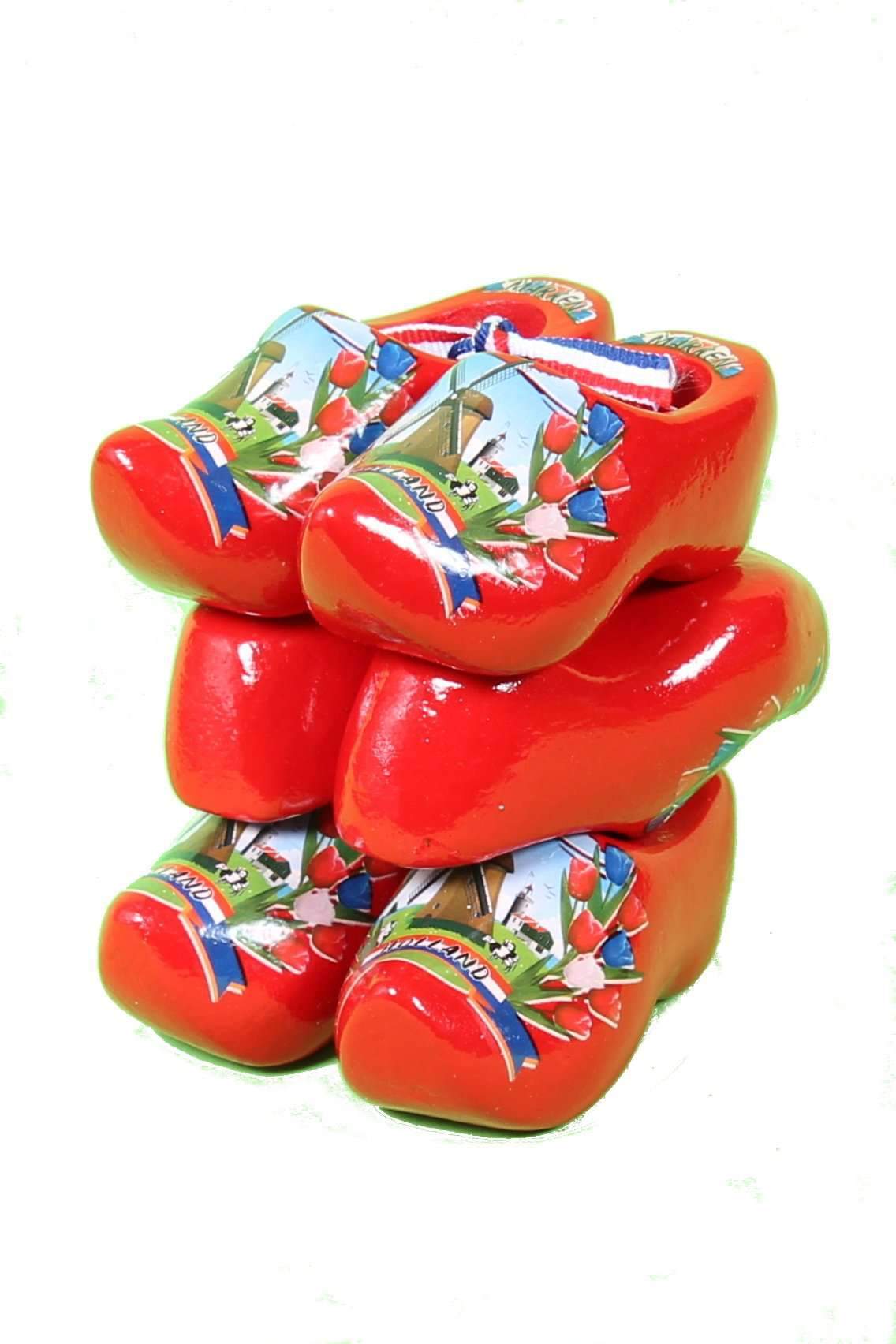 3 Souvenir Clogs, Red, 8 Cm / 3.15 Inch - Woodenshoefactory Marken