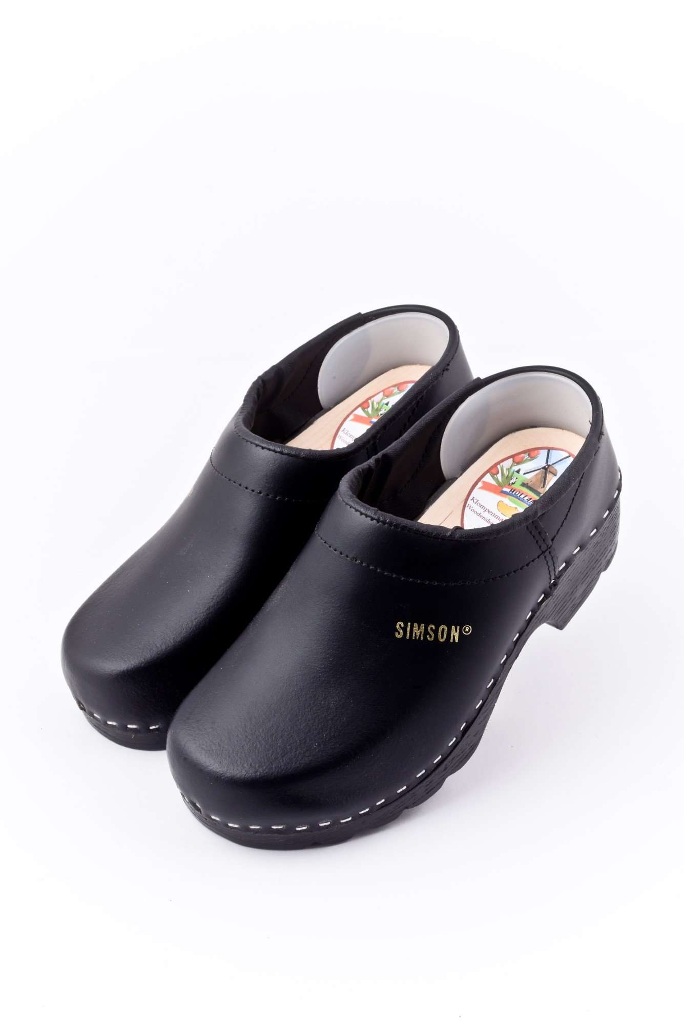 Closed Heel Clogs, Black, Genuine Leather