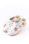 White Clogs with Flowers, Genuine Leather