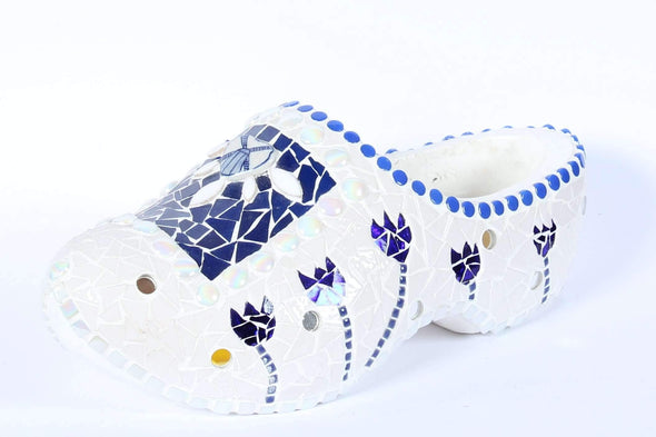 Blue White Mosaic Artist Clog, Hand made