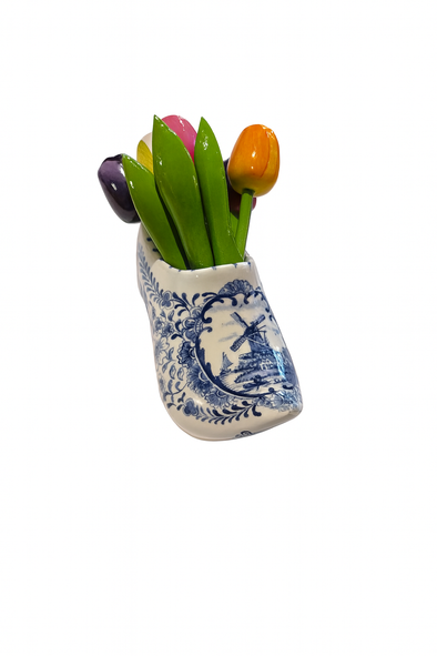 Delft Blue Shoe with Wooden Tulips - 12 cm