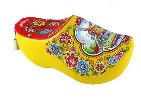 Wooden Shoe Money Box 14 cm Yellow Red Sole