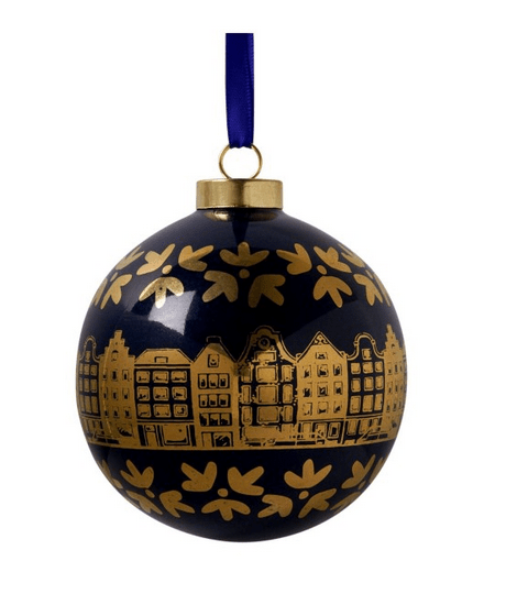 Christmas bauble Golden canal houses Blue