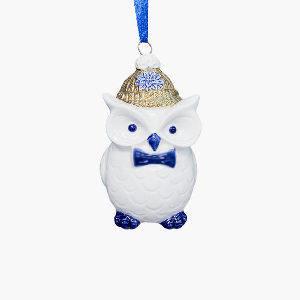 Christmas ornament owl - Delft blue/gold