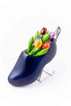 Wooden Shoe with Tulips, Denim - Woodenshoefactory Marken