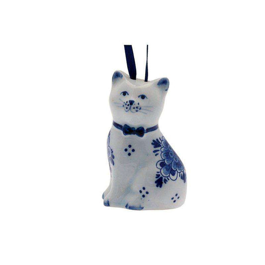 Christmas Ornament, Delft Blue, Cat with Flower