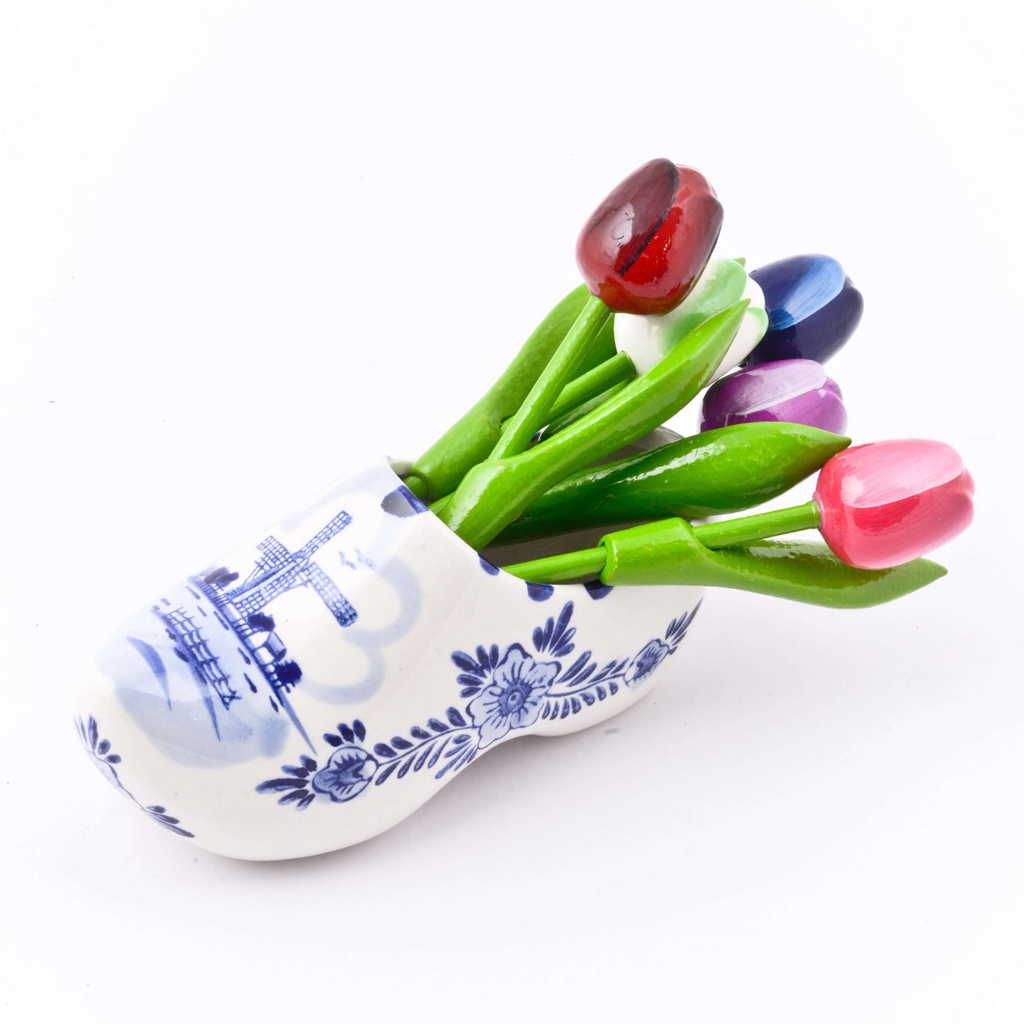 Delfts Blauwe Schoen met Houten Tulpen 