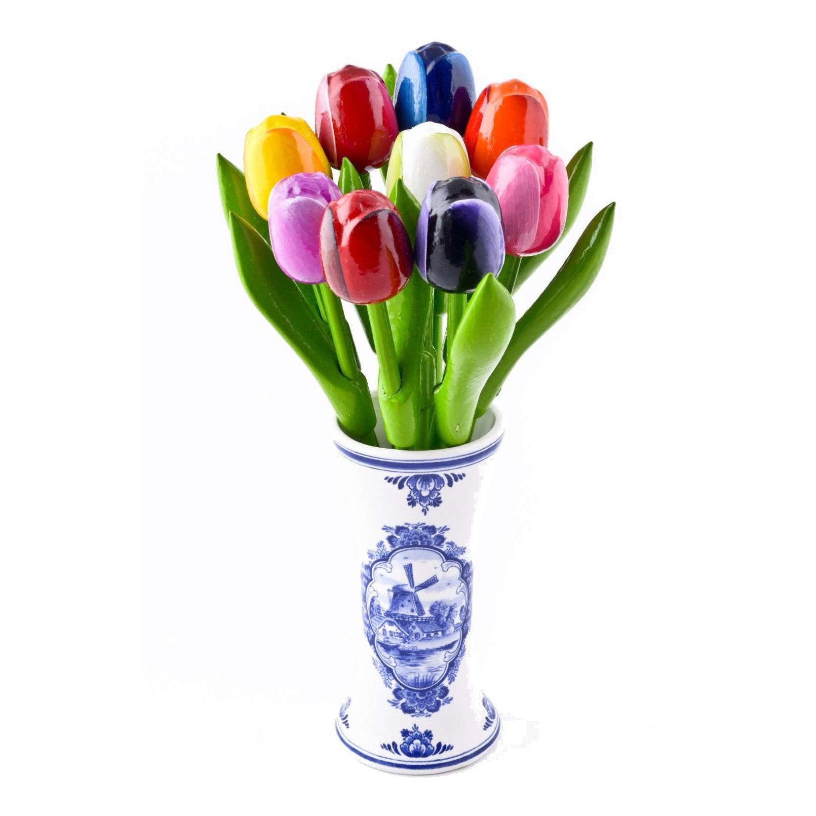delft blue vase with tulips