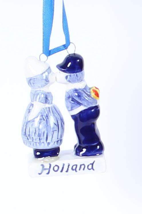 Christmas Ornament, Delft Blue, Kissing Couple - Woodenshoefactory Marken
