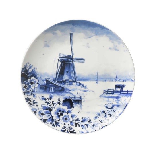 Wall Plate of a Landscape with Flowers and a Windmill