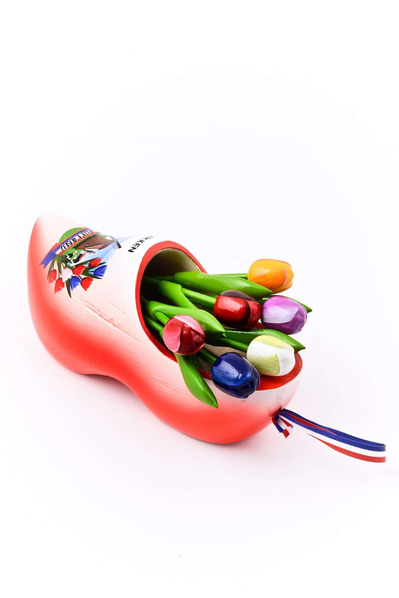 Wooden Shoe with Tulips, Red-White