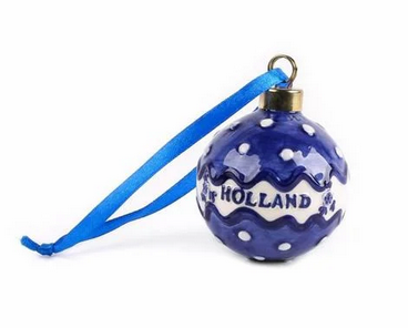 Delfts Kerstbal met Witte Strepen