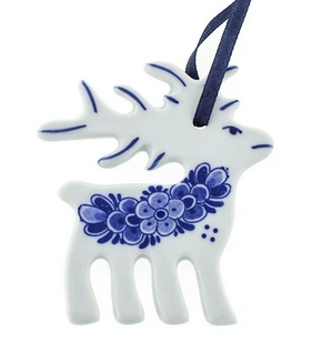 Delfts Christmas Reindeer on Ribbon with Flower
