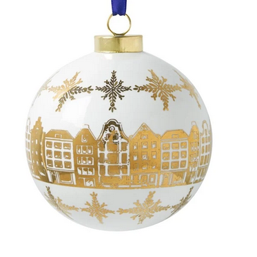 Delfts Christmas Ball Canal Houses Gold Large