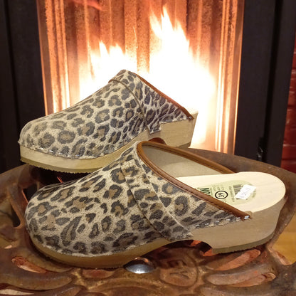 Leopard Clogs, Genuine Leather